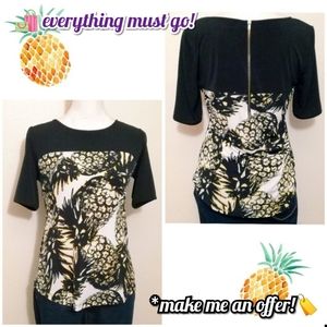 🍍Pineapple Patterned Blouse in Black/White/Yellow